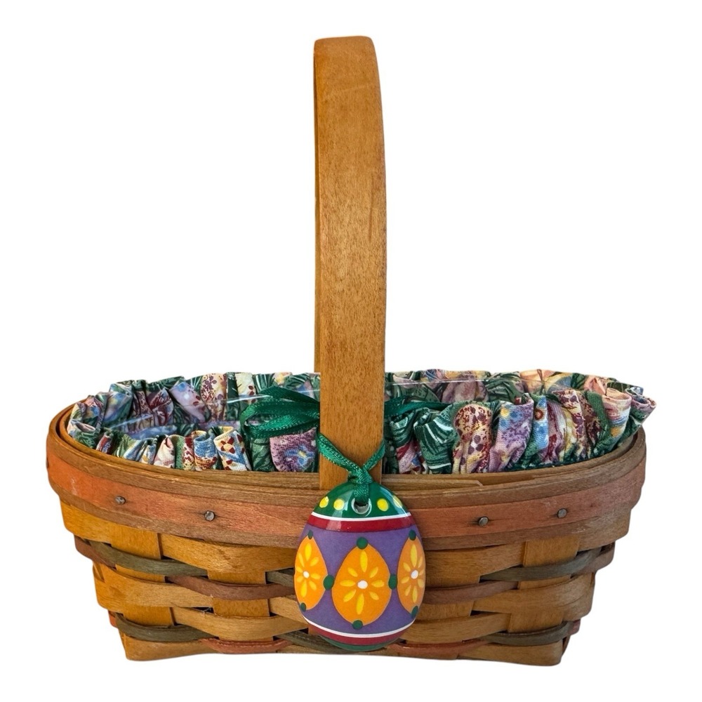 Longaberger Large Easter Basket 1996 With Protector Fabric Liner and Tie-On